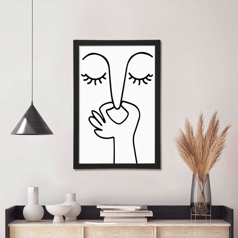 «Black Line Face», reproduction d'art sur toile avec cadre noir, l 12 po x H 18 po, pour chambre à coucher et bureau