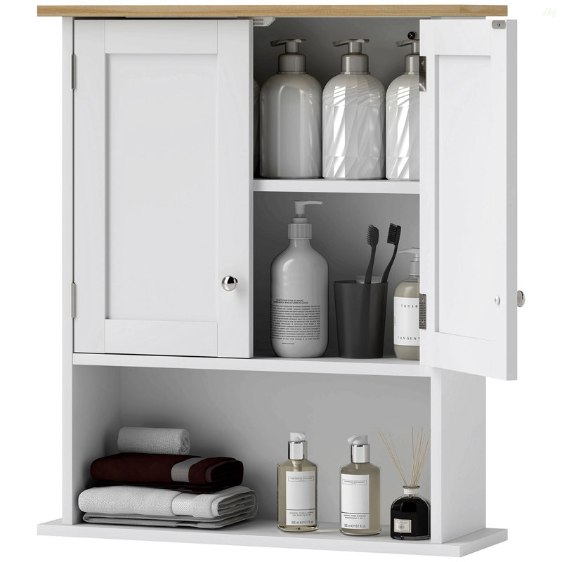 Bathroom Wall Cabinet, Modern Bathroom Cabinet Wall Mounted Medicine Cabinet With 2 Doors, Adjustable Shelf, Over The Toilet, White