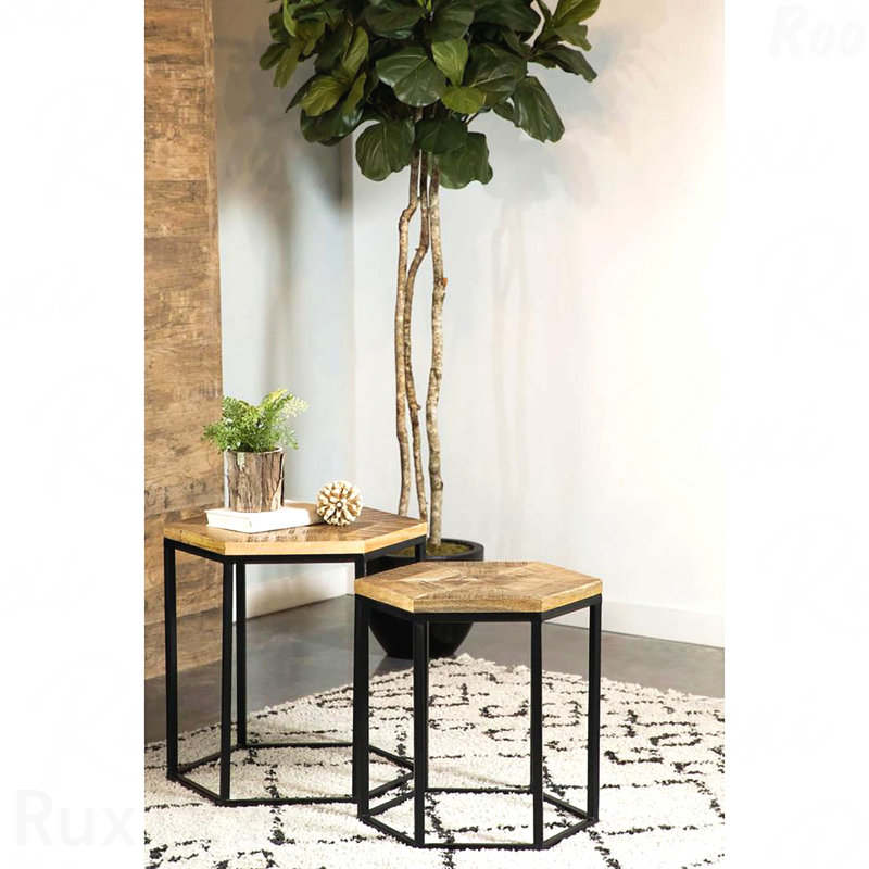 2-Piece Natural And Black Nesting Table