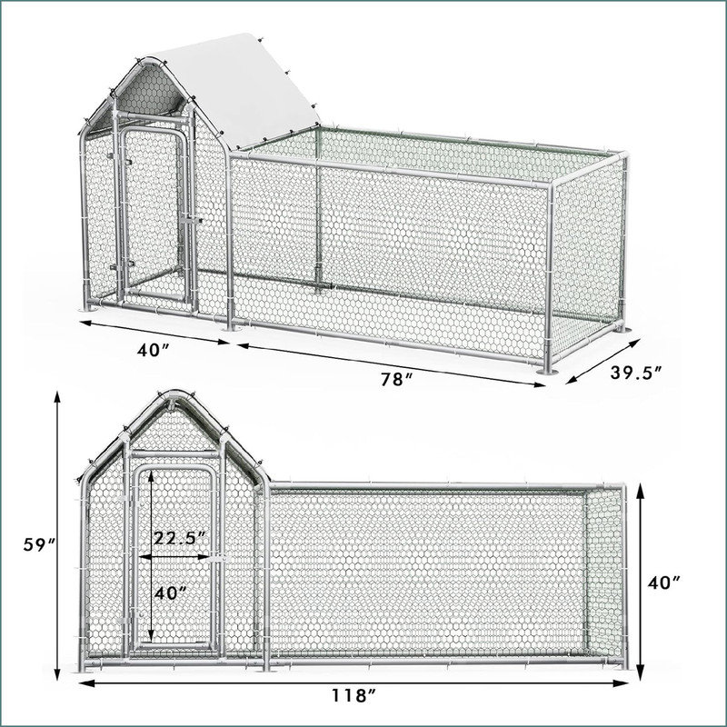Walk In Chicken Run with Wire Mesh For Up To 10 Chickens