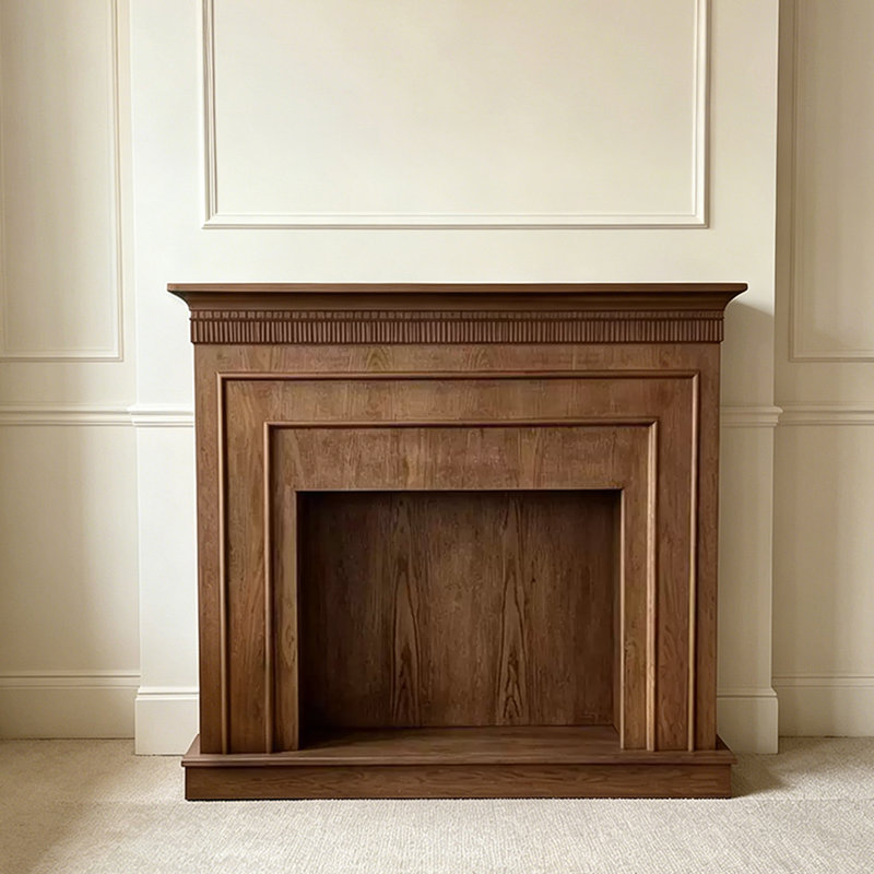 Nut-Brown Solid Wood Freestanding Fireplace
