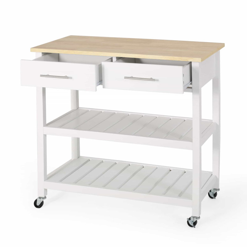 Chariot de cuisine avec plateau en bois manufacturé, Blanc