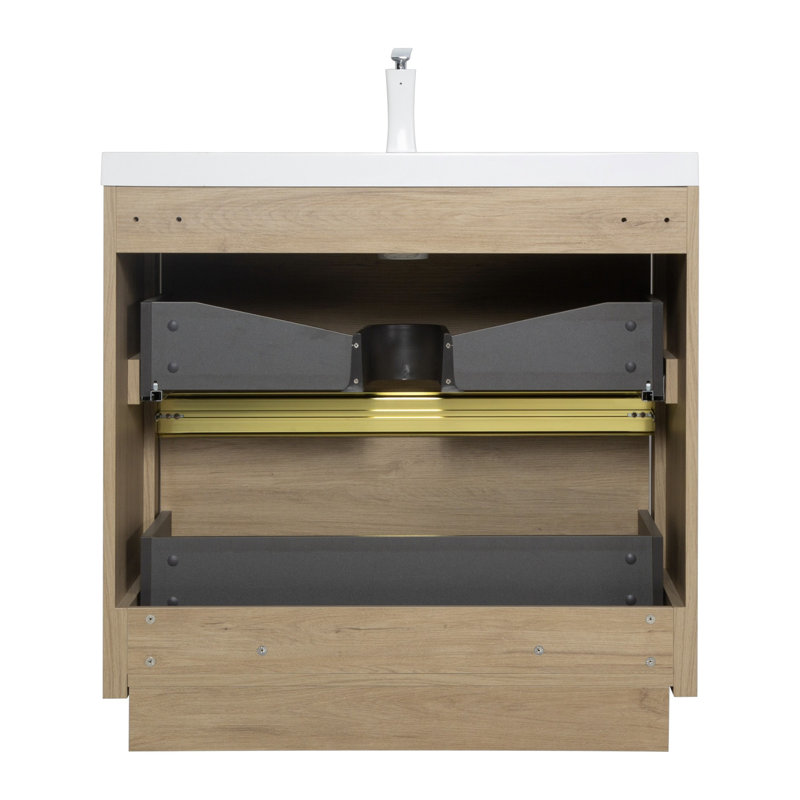 Meuble-lavabo sur pied simple 36 po avec plateau en résine Beira, Chêne