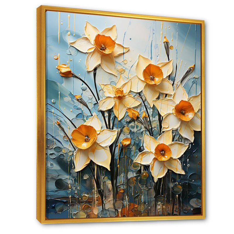 Daffodil Bloom Sunshine I, reproduction d'art sur toile, Cadre flottant doré, H 20 po x l 12 po x P 1 po