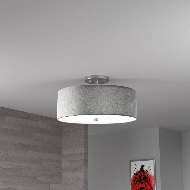 Plafonnier semi-encastré à abat-jour cylindrique 13,75 po Shriner, Gris