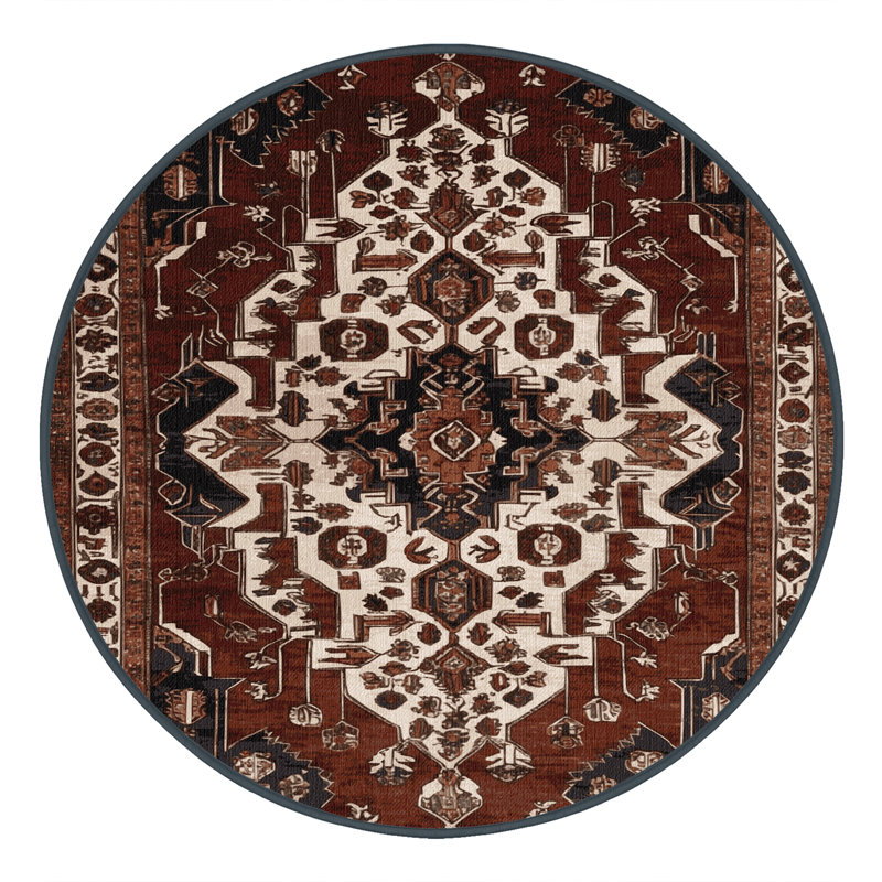 Machine Washable Persian Black Area Rug, Round 5'
