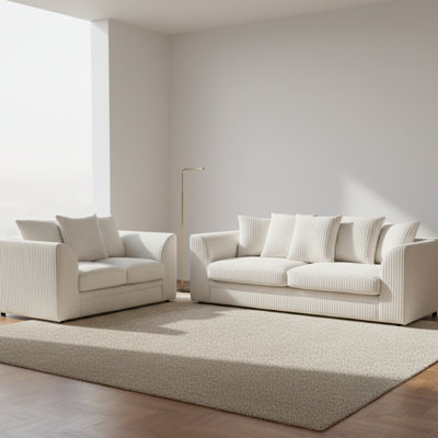 Soft Fabric Jumbo Cord 3 and 2 Seater Upholstered Living Room Sets