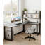 L-Shaped Sintered Stone Tabletop Desk with Shelf-662087063