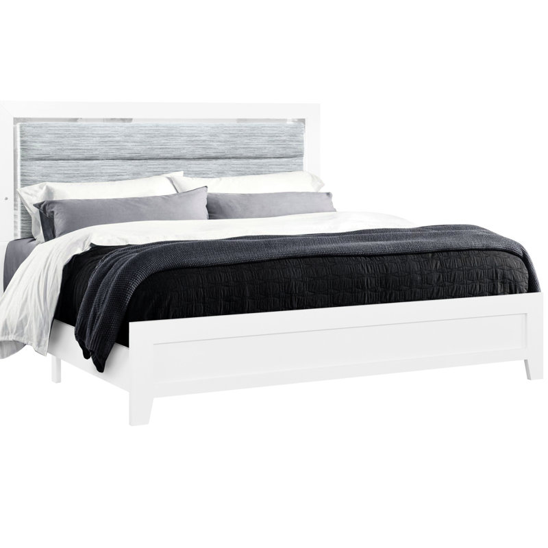 Lit simple blanc avec fonction DEL, détails en acrylique moderne, tête rembourrée, 40,38 po Profondeur, 81,02 de largeur, 53,91 de hauteur en blanc, éléments, zone de tête rembourrée, profond, large, haut