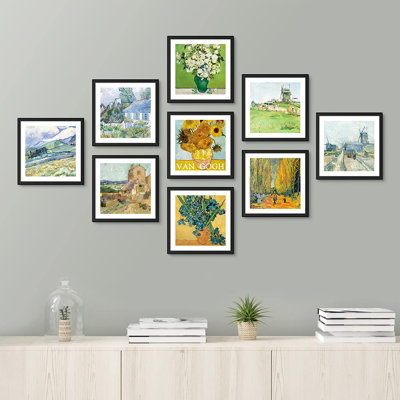 " Vincent Van Gogh Sunflower Variety Nature Wilderness Illustrations Fine Art Rustic Boho Relax/Calm " 9 - Pieces