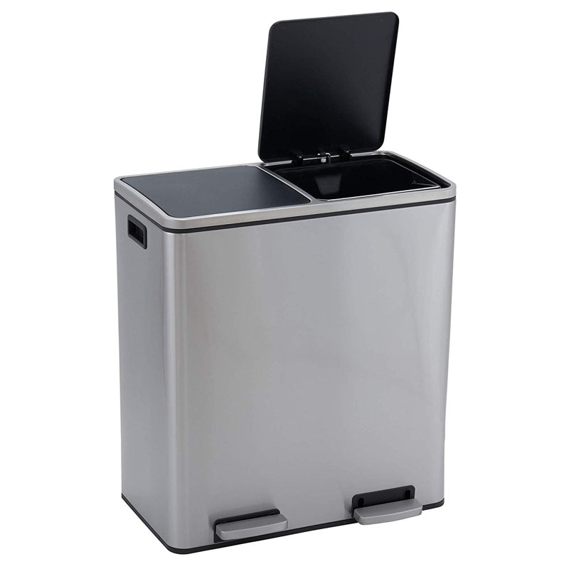 Fingerprint Resistant Stainless Steel Dual Compartment Pedal Trash Can