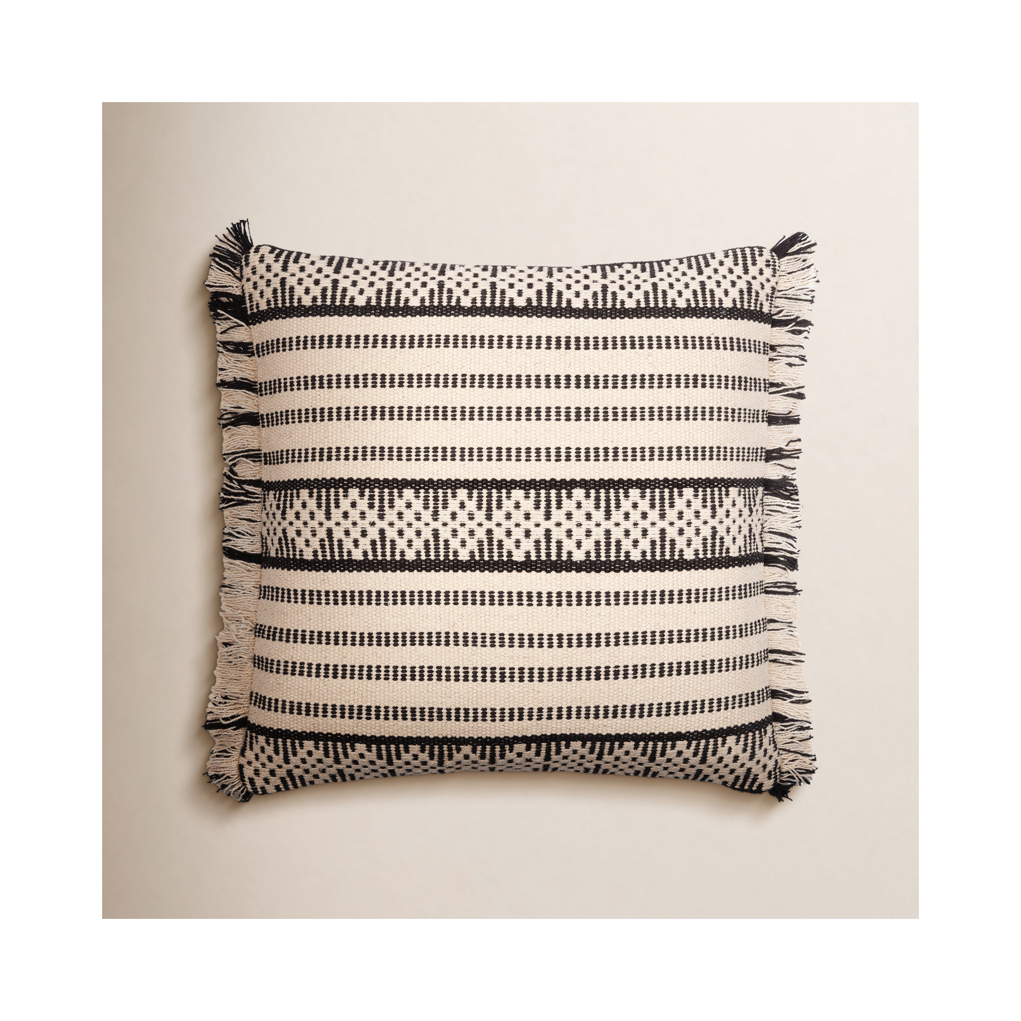 Joren Fringed Cotton Lumbar Throw Pillow, Pillow Cover Insert Only, 18" x 18"