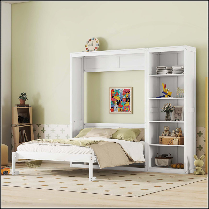 Lit escamotable mural avec tablettes Murphy, Blanc