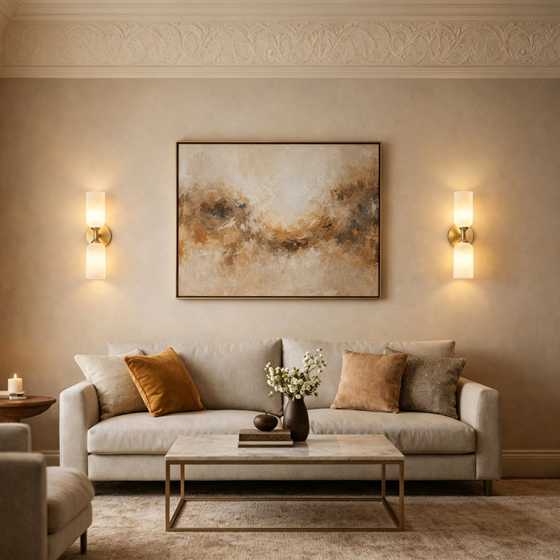 14" Natural Spanish Alabaster Wall Sconce - 1280LM High-Brightness 2-Light Vanity Lamp with Brushed Brass Base (Hardwired)