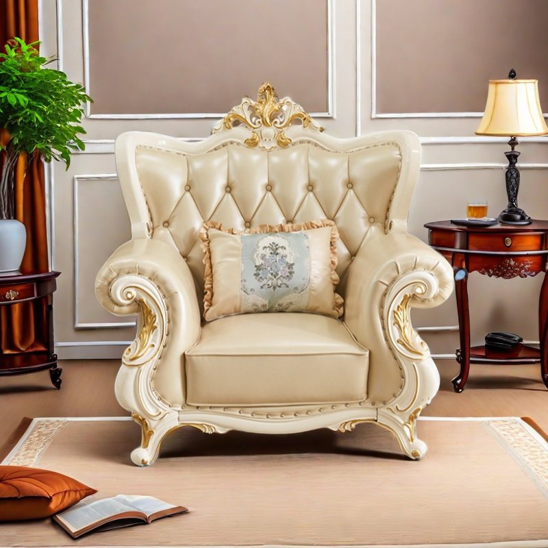 Fauteuil en cuir véritable touffeté de 46 po Shelburn
