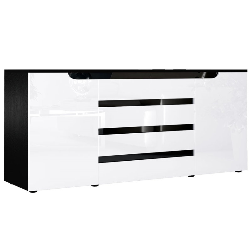 Autumn-Grace 166cm Sideboard, Black (matt)/White (glossy)/Black (glossy)