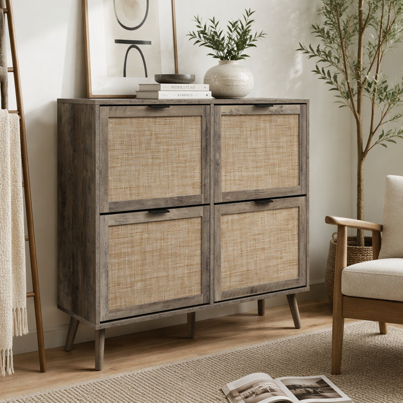 Range-chaussures 4 portes, armoire de rangement pour chaussures autoportante moderne
