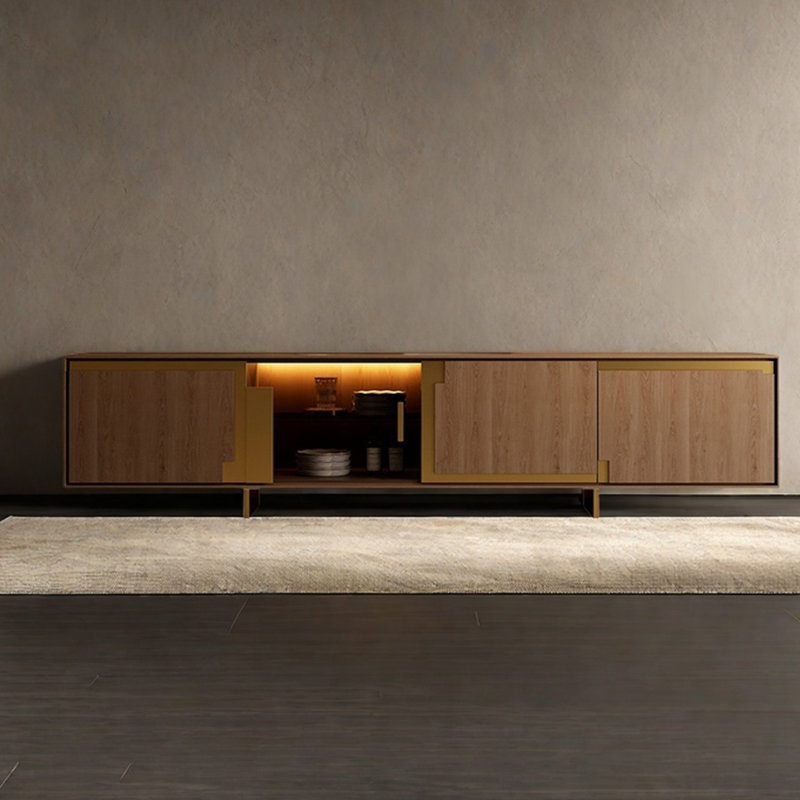 Meuble télé en bois massif de style italien, H 23,62 po x L 94,48 po x l 16,92 po, Brun foncé