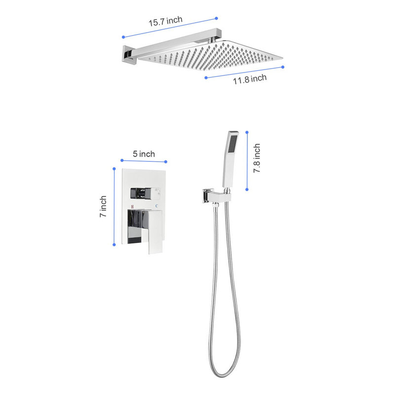Shower With 12" Rain Head, Brass And Sus304 Construction, Air Mix Technology, Enjoyable Shower, Look Head Wall Mount Assembly, , Constructed Stainless Steel, Provide Soothing Self-cleaning Nozzle,