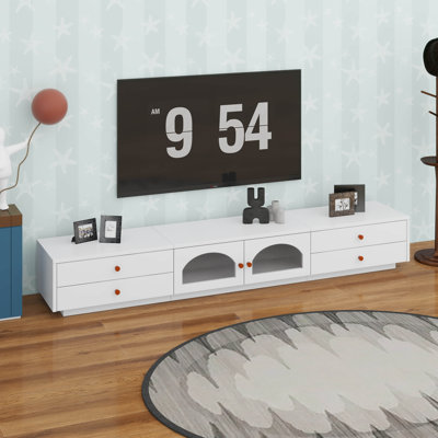 Meuble télé luxueux avec portes en verre cannelé, console multimédia pour téléviseur de 95 po ou moins, tablette en verre trempé, plusieurs options de rangement
