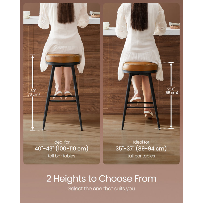 Bar Stools Set of 2, Counter Height Swivel Bar Stools, Synthetic Leather with Stitching, Bar Stool (30" Seat Height), Brown