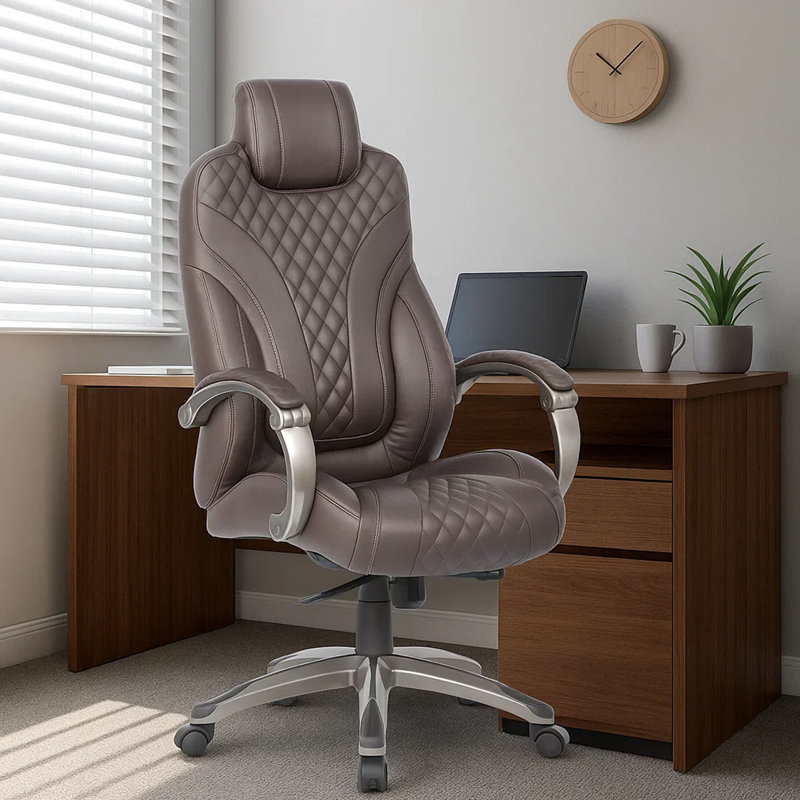 Kelly Rolling Executive Armchair, Brown Stitched-Back Faux Leather, Leatherplus Faux Leather Brown