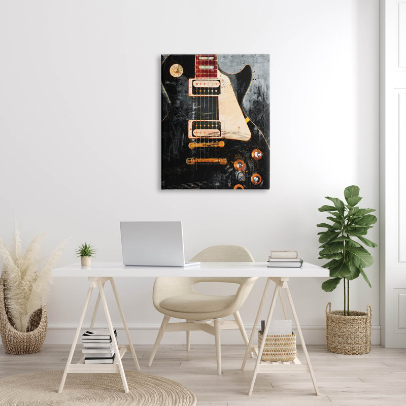 Art rétro sur toile, notes de musique de guitare électrique par Savannah Miller, L 30 po x H 40 po