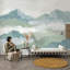 Papier peint abstrait paysage de montagne avec décoration murale brumeux amovible-1038972043-1038972040