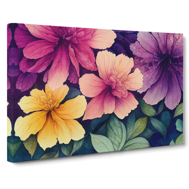 Enchanting Watercolour Flowers - Wrapped Canvas, 40cm H x 60cm W x 3cm D