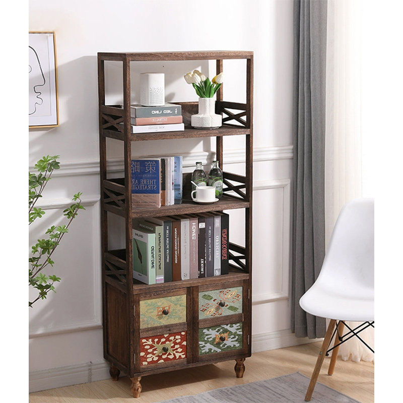 Bibliothèque étroite de style bohémien avec côtés en X