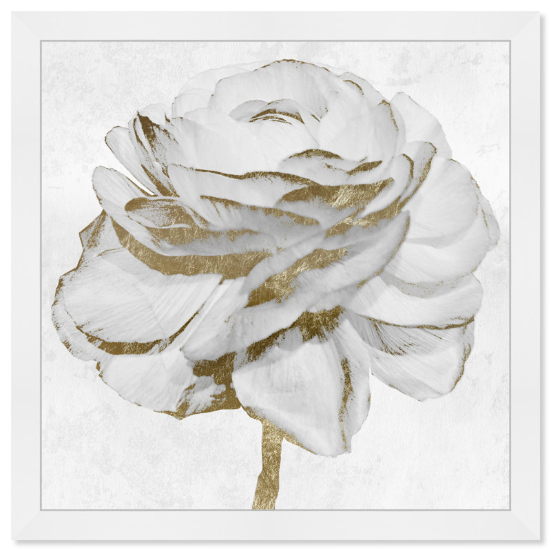 Blanc et rose doré - peinture encadrée, H 14 po x l 14 po, Cadre blanc