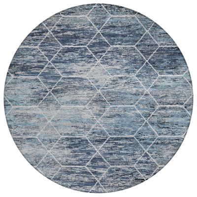 Machine Washable Indoor/Outdoor Xhevrie Blue Rug