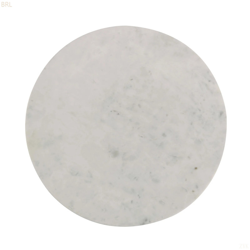 Round Genuine Marble End Table, White