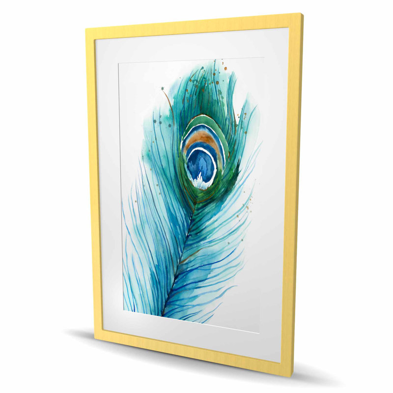 Long Peacock Feather - Romantic Animals Framed Print Decor