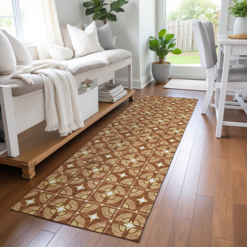 Tapis géométrique intérieur / extérieur lavable à la machine Chantille ACN2552, Paprika, 2 pi 3 po x 7 pi 6 po