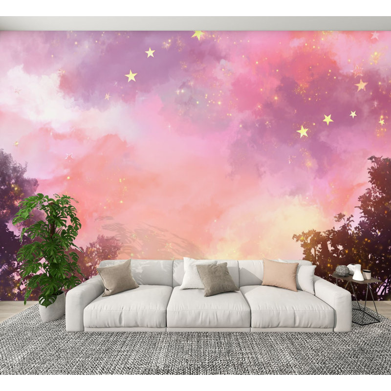 Papier peint autocollant Boho Clouds Serene Sky Horizon Lavender Clouds, L 144 po x l 100 po