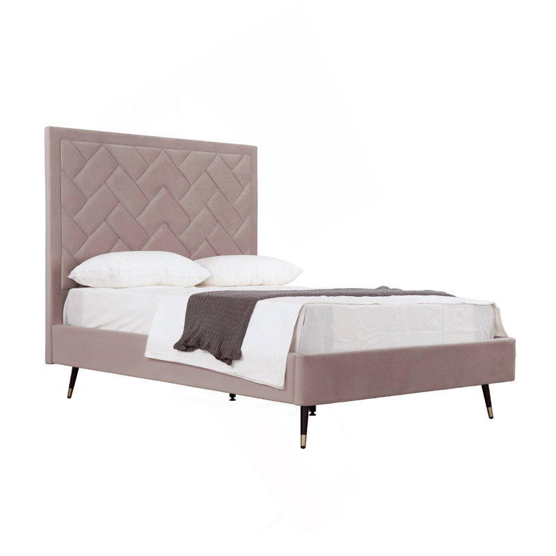 Lit tapissier en velours Crosby, Double, Rosé