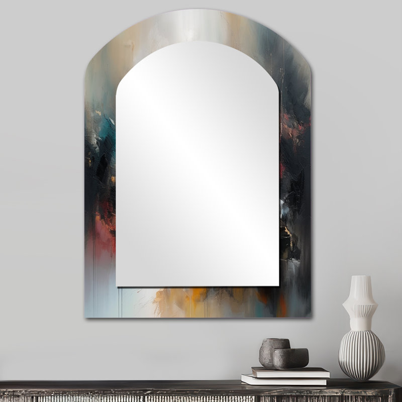 Miroir mural brun moderne à motif d'arche abstraite Nature II, 34 po x 25 po