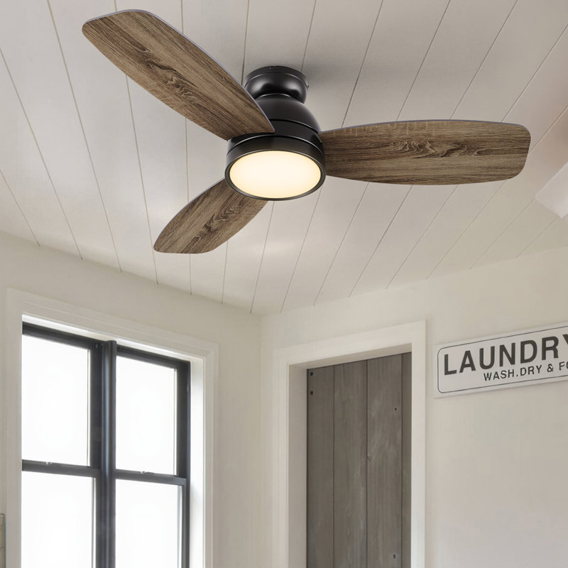 Ventilateur de plafond encastré moderne à 3 pales 44 "avec lumière Irme , Brun, Noir
