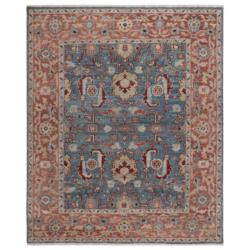 Samarkand 128 Area Rug In Turquoise / Rust, Rectangle 8' x 10'