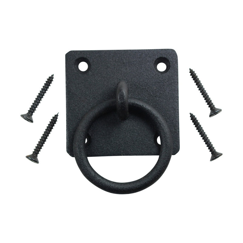 Black Cast Iron Ring Pull Cabinet Handle with Mounting Hardware