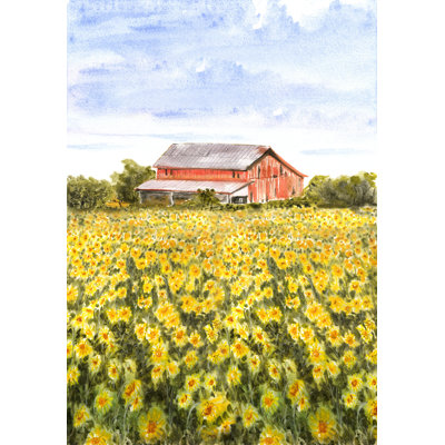 Barn and Yellow Flower Field 1 Piece Wrapped Canvas Painting