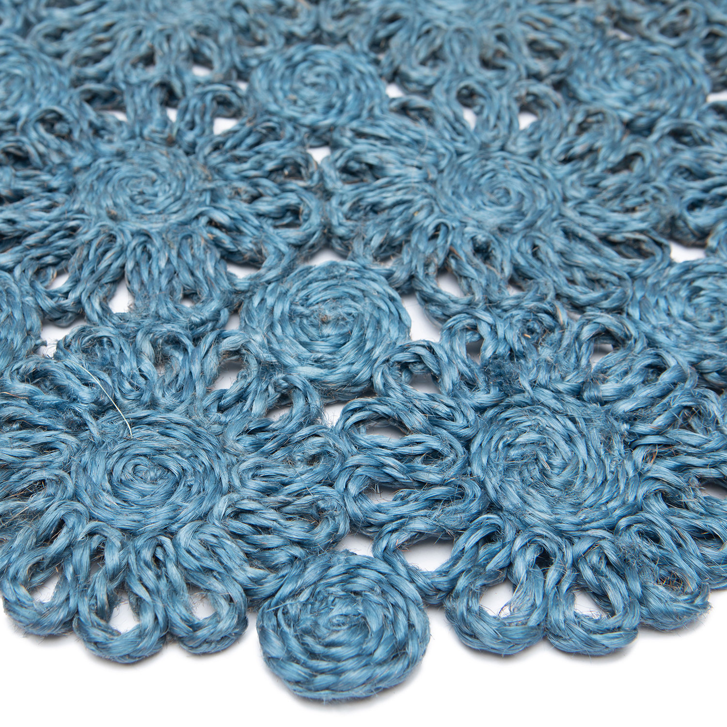 Bladwell Jute Floral Round Placemat, Blue Jean