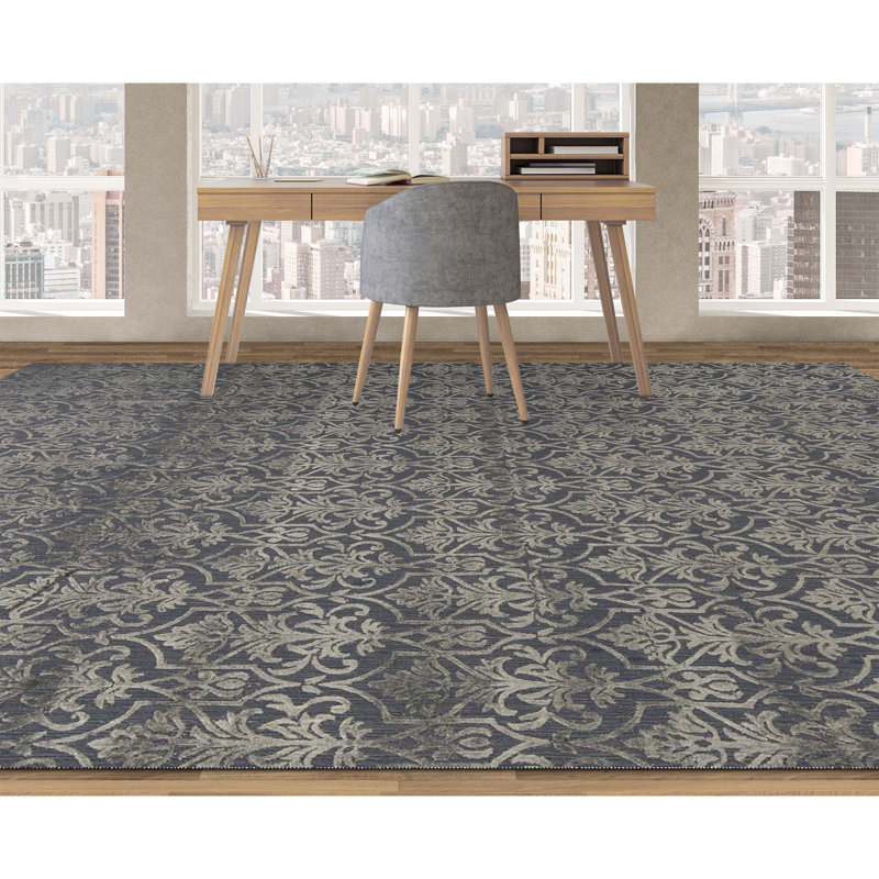 Damask Area Rug in Dark Blue