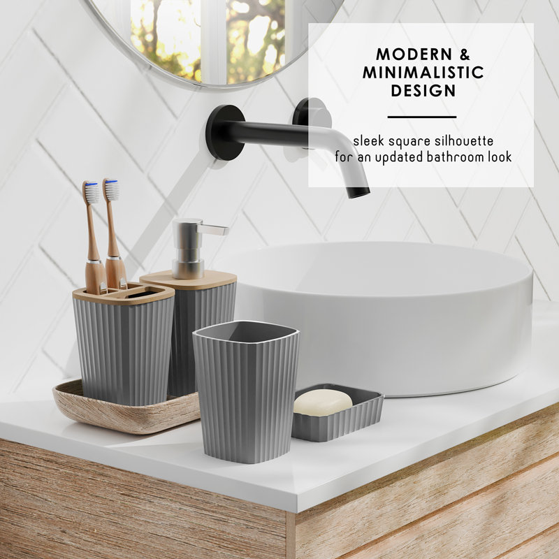 Gray Plastic and Fabric 20-Piece Bathroom Accessories Set