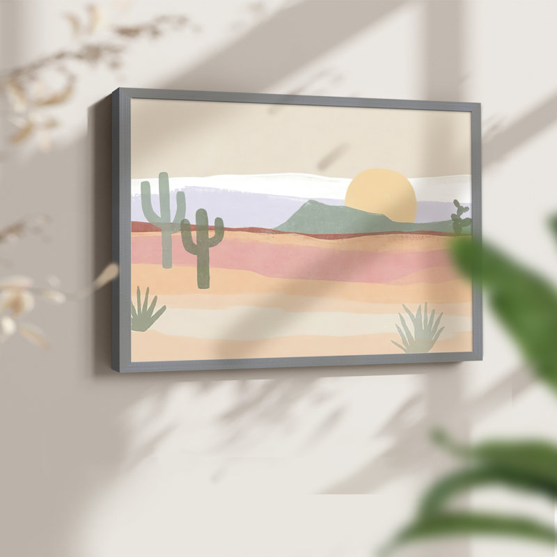 Cactus Plateau I - Reproduction encadrée - Restickable, H 8 po x l 10 po, Gris