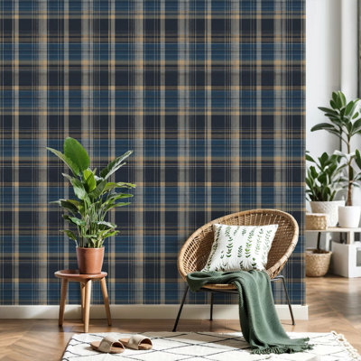 Peel and Stick Wallpaper Plaid seamless Tartan checkered plaid dark grey blue brown for Contact Paper Removable Self Adhesive Wall Mural Wall Decor for Bedroom Kitchen Cabinets 17.7in x 118in