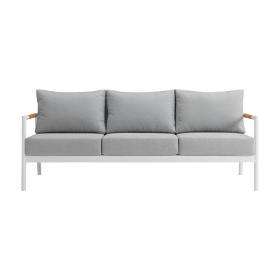 Odda Aluminum And Teak Wood Outdoor Sofa In Black And Dark Gray by Ebern Designs