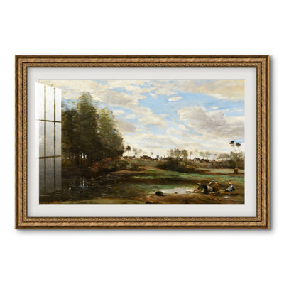Washerwomen at the Water's Edge, c. 1860-1870-Jean-Baptiste-Camille Corot-Custom Framed Print
