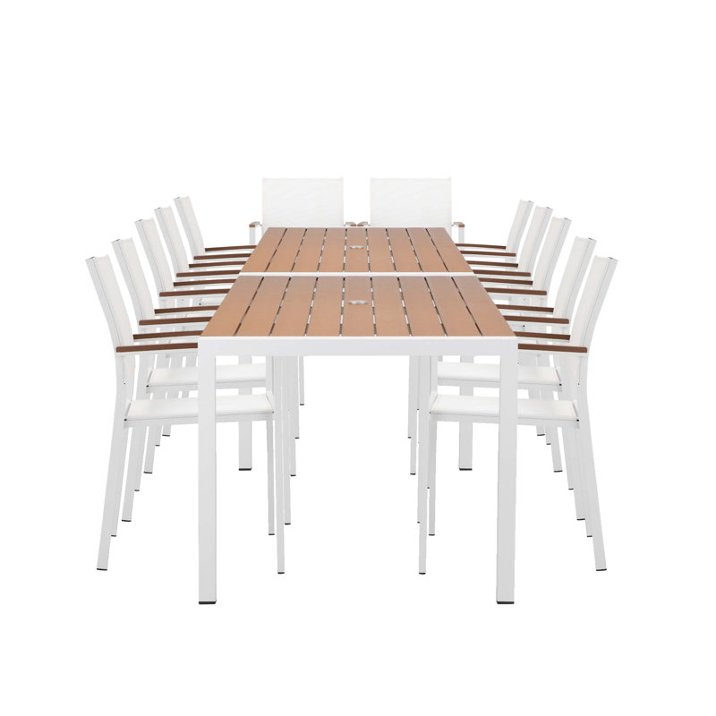 angea Home Aynura 12-Person Aluminum Outdoor Dining Set with 2 Rectangular Tables & Stackable Chairs, Powder-Coated & Anodized Aluminum, 